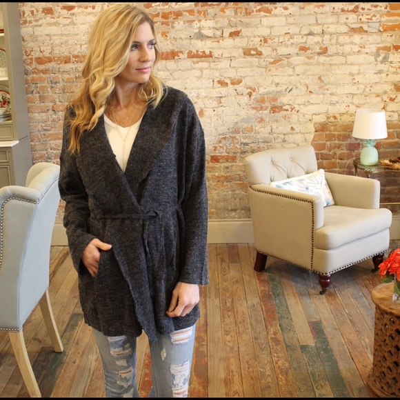 Charcoal two tone knit cardigan - Picture 4 of 4