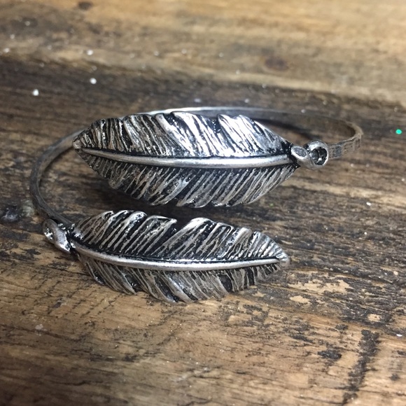 Hammered Silver Feather Arm Cuff