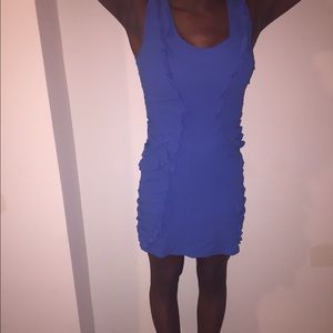 DvF sleeveless side ruffled blue dress