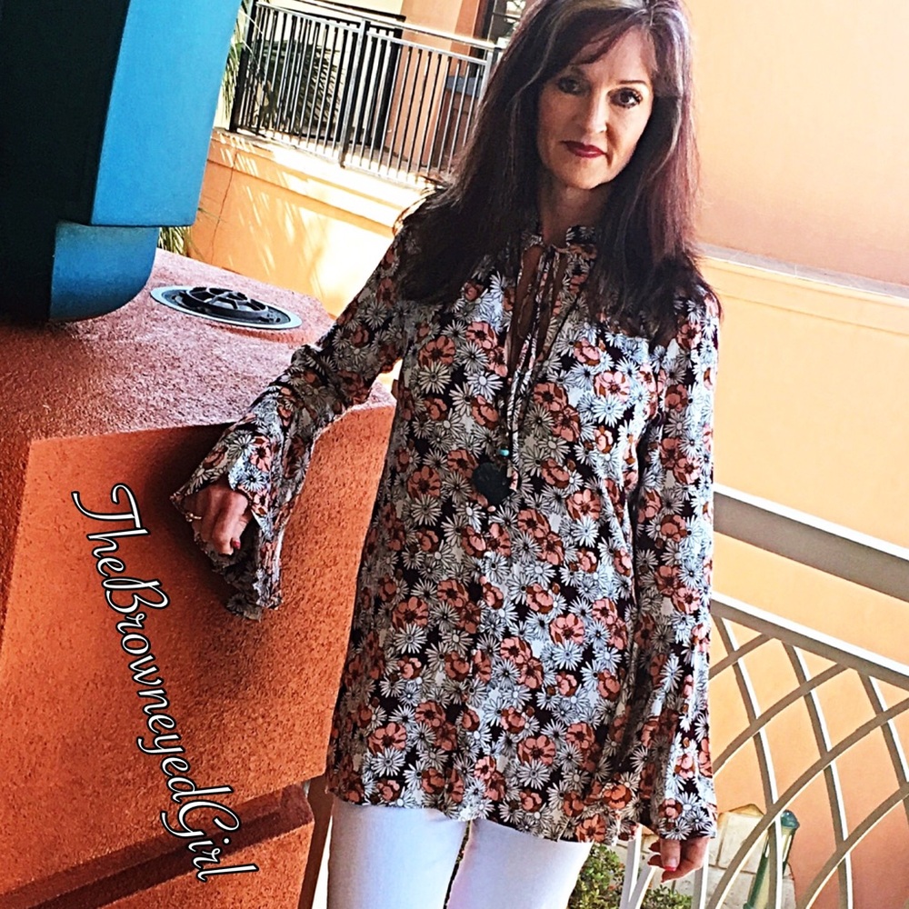 🍂Jessica Peach & Magenta  Floral Tunic