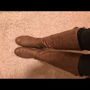 Brown below the knee boots