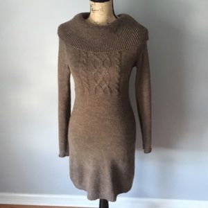 Brown cowl neck sweater dress
