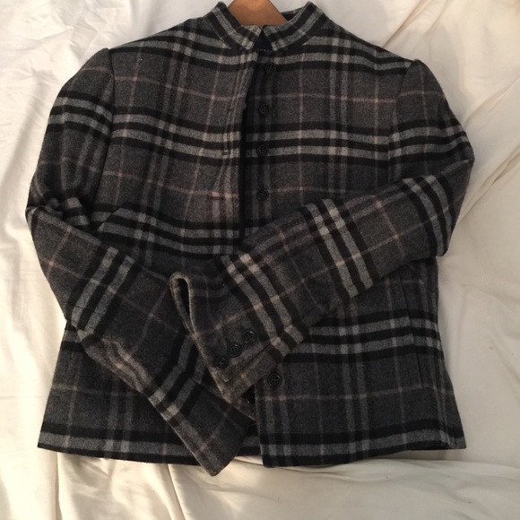 Burberry Grey classic plaid wool jacket size 8