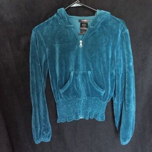 Petite Crushed Velvet like Zip Up Jacket with Hood