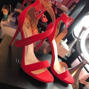 Fire engine red high heel shoes,only worn once :(