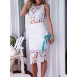 2 Piece White Floral Dress