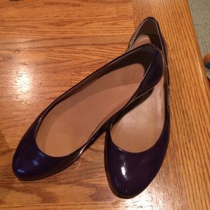 Purple J Crew Janey flats with gold heel