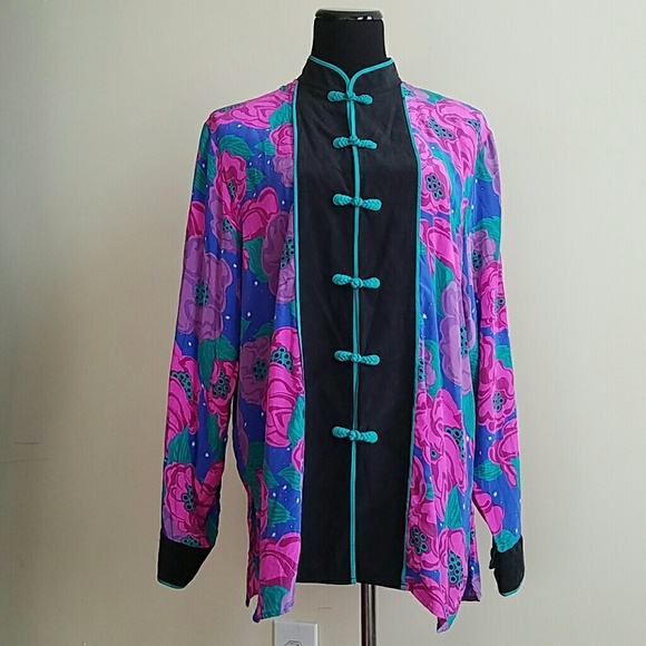 Bob mackie silk sky floral print kimono top