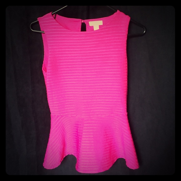 XSmall Pink Ribbed Blouse with Waist Accentuation