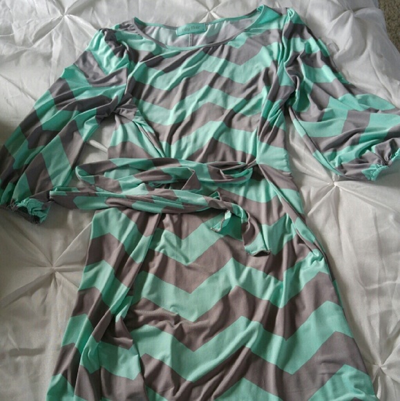 Teal and grey chevron dress