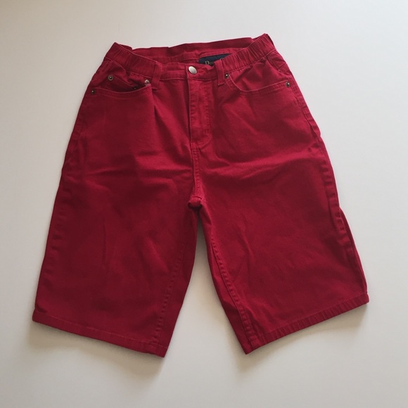 Denim & Co. Mid Rise Stretch Red Bermuda Shorts
