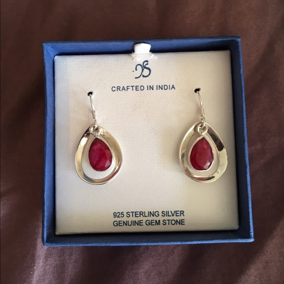 Sterling silver red drop earrings