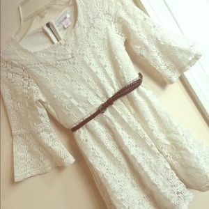 Girls Boho Flowy Lace Dress with Belt
