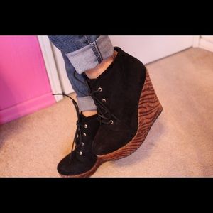 Black Leopard Boots With Wedge