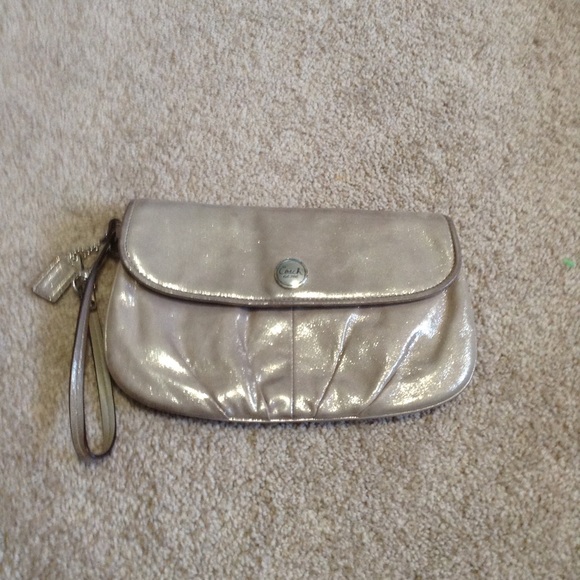 Coach large bronze shimmer wristlet