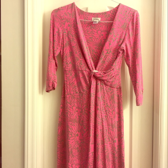 Long sleeve Lilly Pulitzer pink/green wrap dress