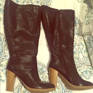 Stretch leather knee high boots