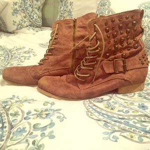 Tan studded combat boots