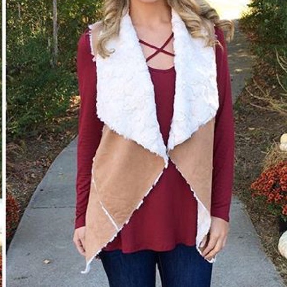 Camel color fuzzy vest