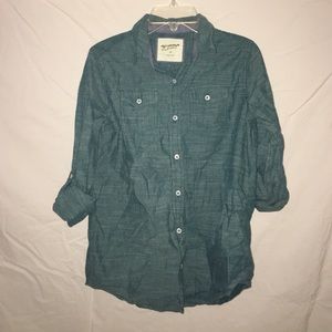 Green button up shirt