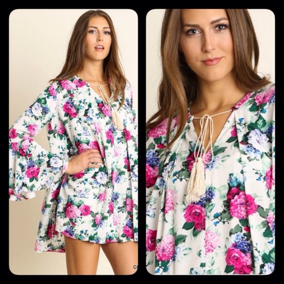 ❣️LAST❣️ Floral Bell Sleeve Spring Mini Dress - Picture 3 of 3