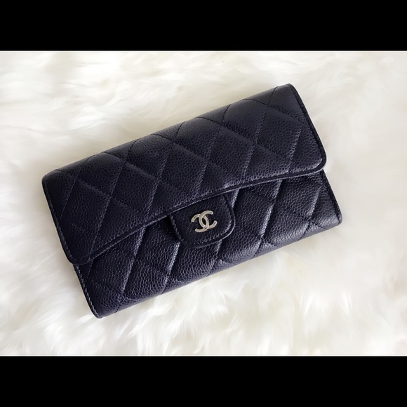 Chanel Caviar Quilted Large Wallet in Navy Blue