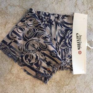 NEW Jean Paul Gaultier tattoo scarf blue and cream