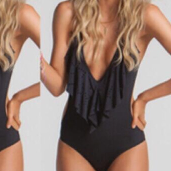 Black Crochet swimming suite one piece SW198 - Picture 2 of 3