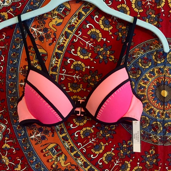 PINK Colorblock Bikini Top
