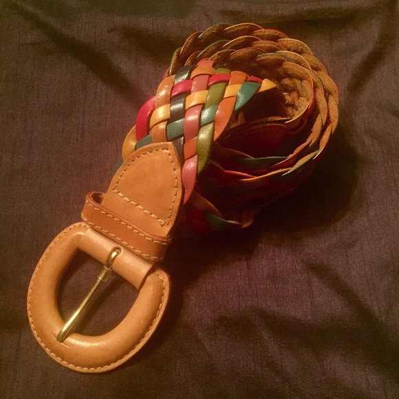 Vintage Colorful Leather Braided Belt S Small