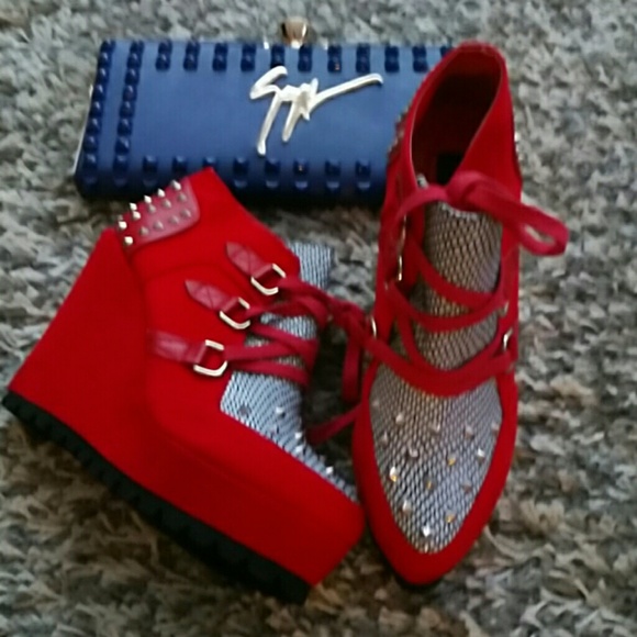 Very popular Red spike wedge booties