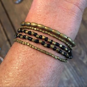 Brass and black bead multi strand bracelet