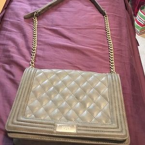 Taupe BCBG Matte Quilted Chain Shoulder Bag
