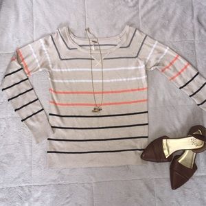 Neutral Wide Neck Striped Sweater