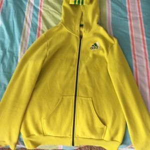 Neon green and dark green Adidas sweatshirt.