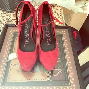 Red suede 6inch heels.