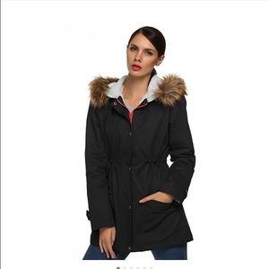 Women's Faux Fur hooded winter Parka Overcoat
