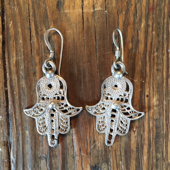 Silver hamsa earrings