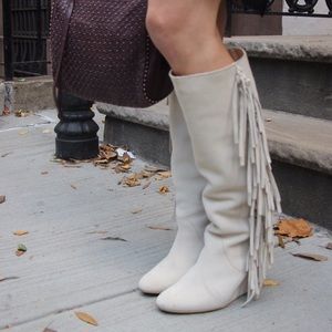White fringe boots