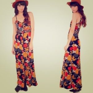 Volcom floral maxi dress with lace inserts XL