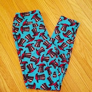 LuLaRoe OS Teal Tophat Leggings EUC
