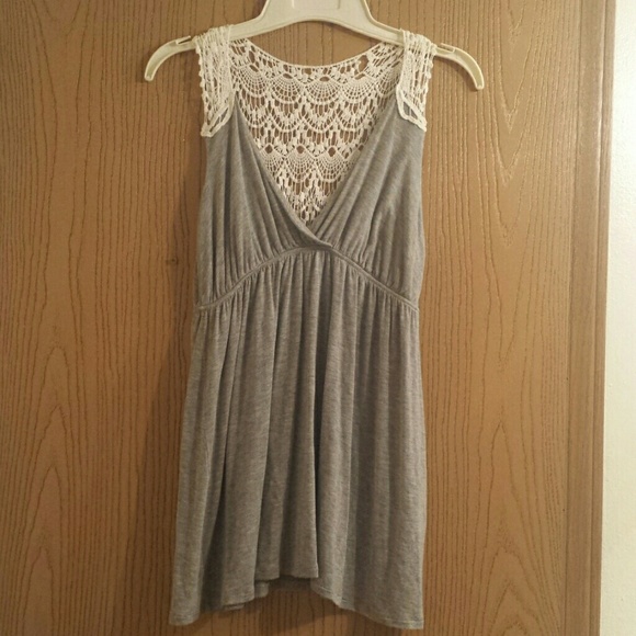 Flowy grey tank with crochet back