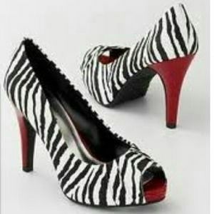 Candies zebra print peep toe with red heel