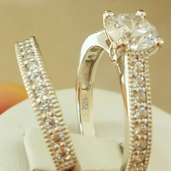 14k Solid Real white gold 2pc engagement ring - Picture 7 of 17