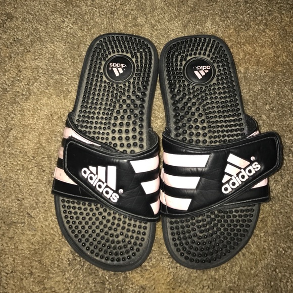 Black and Pink Adidas Sandals