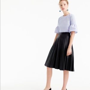 Black j crew faux leather pleated midi skirt