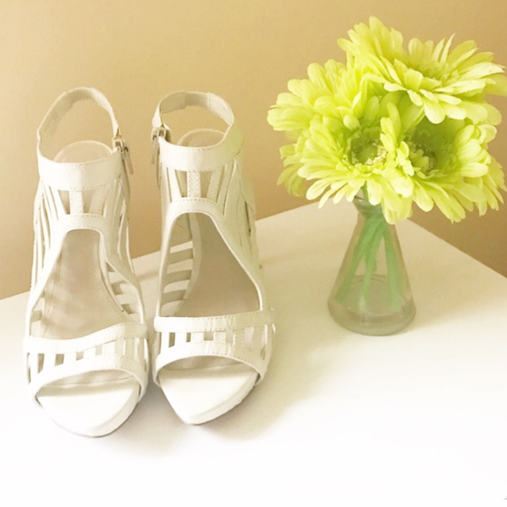 Aldo Cream Stiletto Caged Cutout Sandals