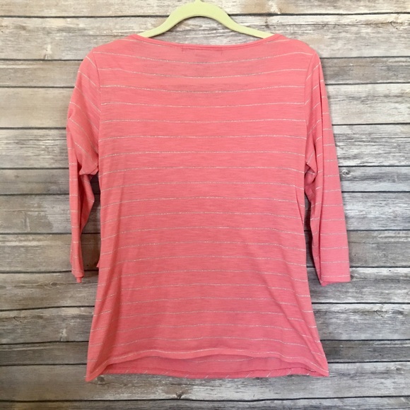 Pink Coral and Silver Striped Ruffled Top - Picture 2 of 3