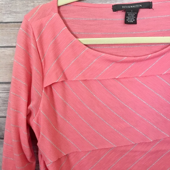 Pink Coral and Silver Striped Ruffled Top - Picture 3 of 3