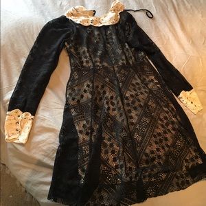 Free people black and cream lace dress